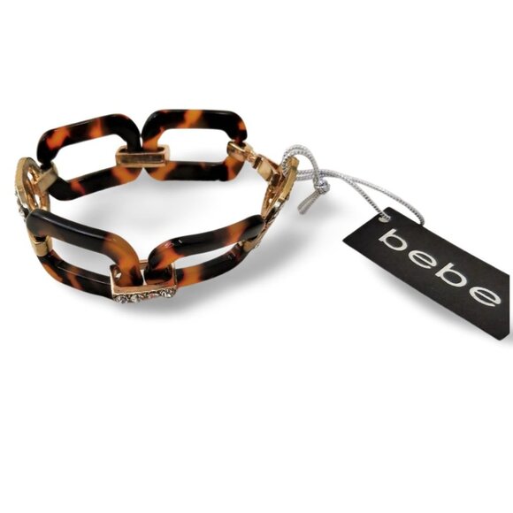 Chic & Chunky BeBe Acrylic Resin Curb Link Tortoise & Gold 7” Bracelet JW1538 - Picture 4 of 4